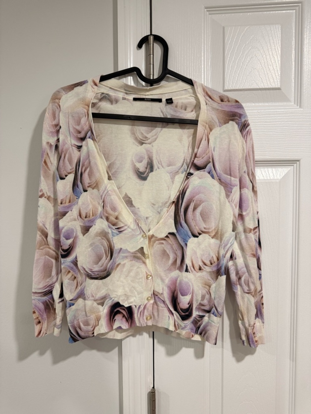 Hugo Boss Lightweight Knit Top in Cream with Subtle Pastel Accents